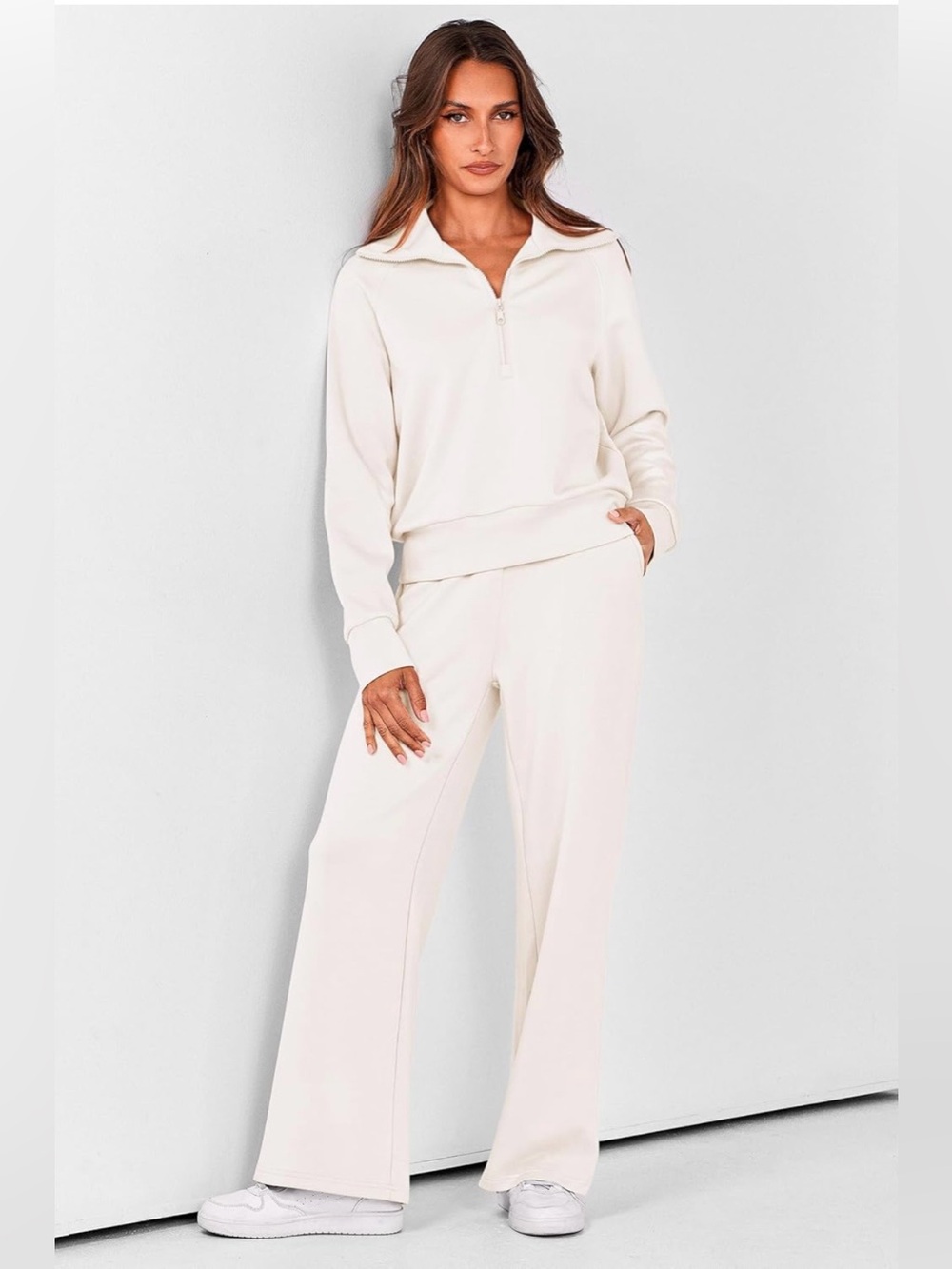 #65 Pretty Garden Zip-Neck Pullover & Wide Leg Pants Set
